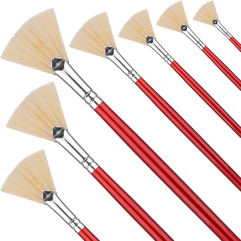 Prasacco 7 Pieces Fan Brush for Painting, Artist Fan Paint Brush Set with Hog Bristle Long Handle Painting Brush Oil Acrylic Paint Brushes Art Pai...