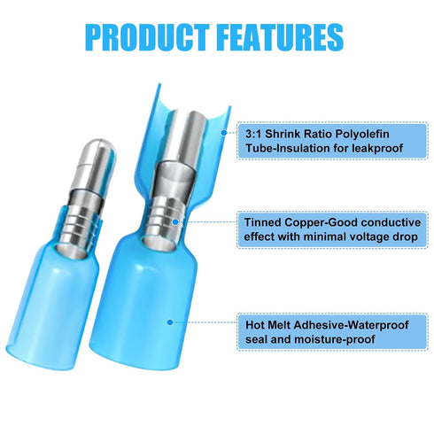 200PCS Heat Shrink Bullet Connectors, Automotive Female & Male Connectors Bullet Terminals,Insulated Waterproof Marine Electrical Wire Splice Crim...