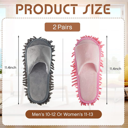 2 Pairs Microfiber Cleaning Mop Slippers for Floor Cleaning House Mop Shoes Men and Women Washable Unisex Dusting Slippers Dirt Cleaning Tool Supp...