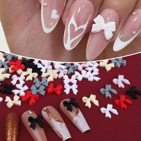 Bow Nail Charm 3D Resin Bow-Knot Nail Art Charms with Mixed Color Designs Nail Accessories Kawaii Colorful Resin Bow DIY Nail Art Supplies for Wom...