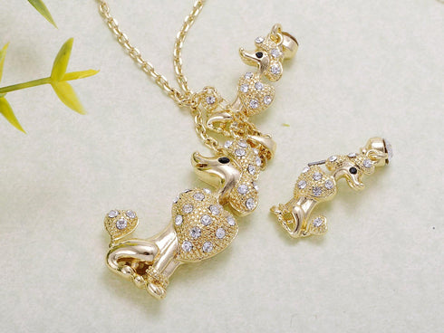 Alilang Golden Tone Poodle Show Dog Crystal Rhinestone Earring Necklace Set...