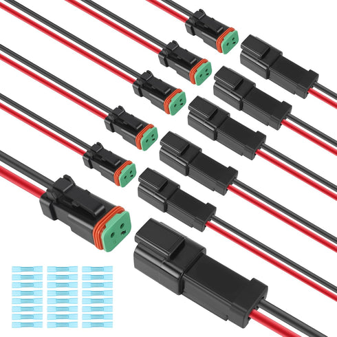 6 Kit Deutsch DT 2 pin Black Male Female Wiring Harness Deutsch Pigtail 2 Wire Way Waterproof Automotive Electrical Connector 16 AWG with Heat Shr...