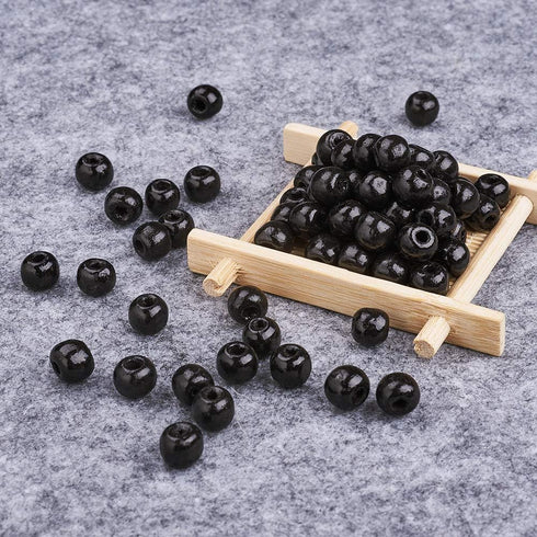 KISSITTY 200Pcs Natural Dyed Black Wooden Ball Spacer Beads 10mm Wood Loose Smooth Beads with 3.5mm Hole for DIY Craft Jewelry Making...