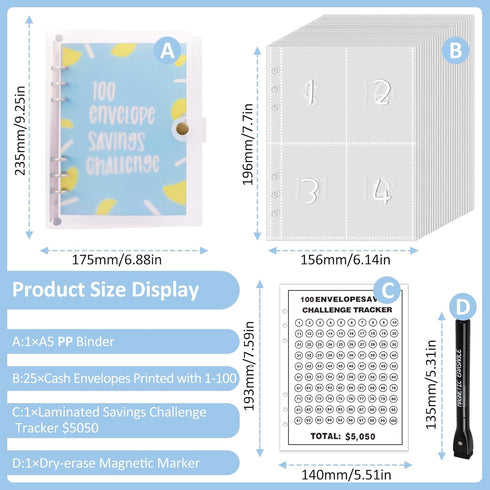 100 Envelopes Money Savings Challenges Book with Envelopes, 100 Day Challenge Money Saving Budget Binder, Motivational Process to Save $5050,10,10...