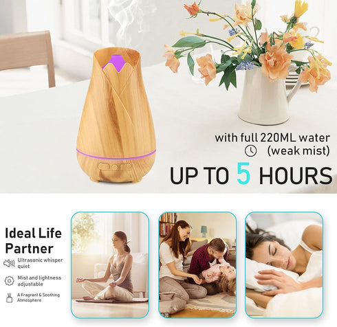 HAPPTWS 220ml Essential Oil Diffuser, Diffuser Whit Automatic Shutdown Function, 4 Timing Modes, 7 Colors of Cold Mist Humidifier, Continuous Use ...