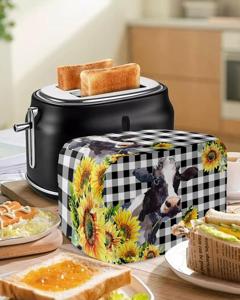 Toaster Cover 2 Slice Yellow Sunflower Cow Bread Toaster Oven Cover with Pockets Buffalo Check Black White Bakeware Protector Small Kitchen Applia...