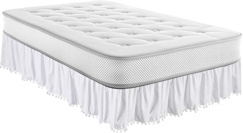 Legacy Decor Bed Skirt Dust Ruffle with Pom-Pom Fringe 100% Brushed Microfiber with 14” Drop Twin - Full Beige Color...