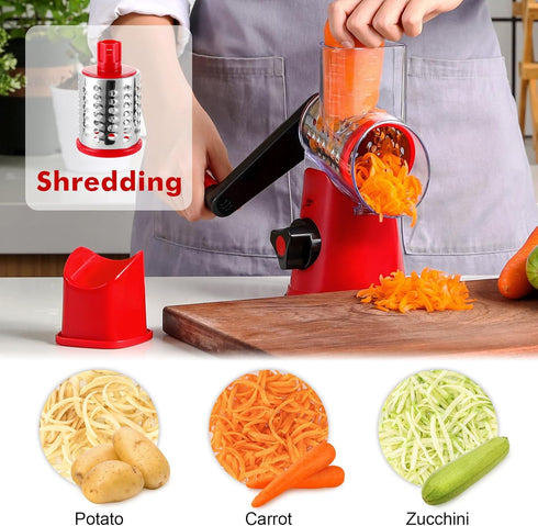 Cheese Grater Rotary, Rotary Grater for Kitchen, Kitchen Grater Vegetable Slicer with 3 Drum Blades, Fast Cutting Cheese Shredder for Vegetables a...