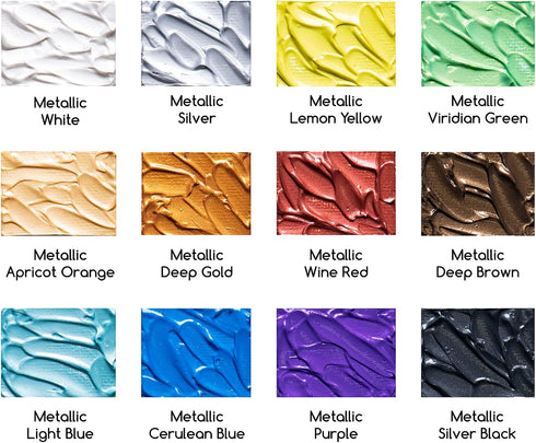 MEEDEN Metallic Acrylic Paint, Set of 12 Vibrant Colors Acrylic Tubes 0.74oz/22ml, Heavy Body Non Toxic Art Craft Paints for Artists, Kids & Begin...