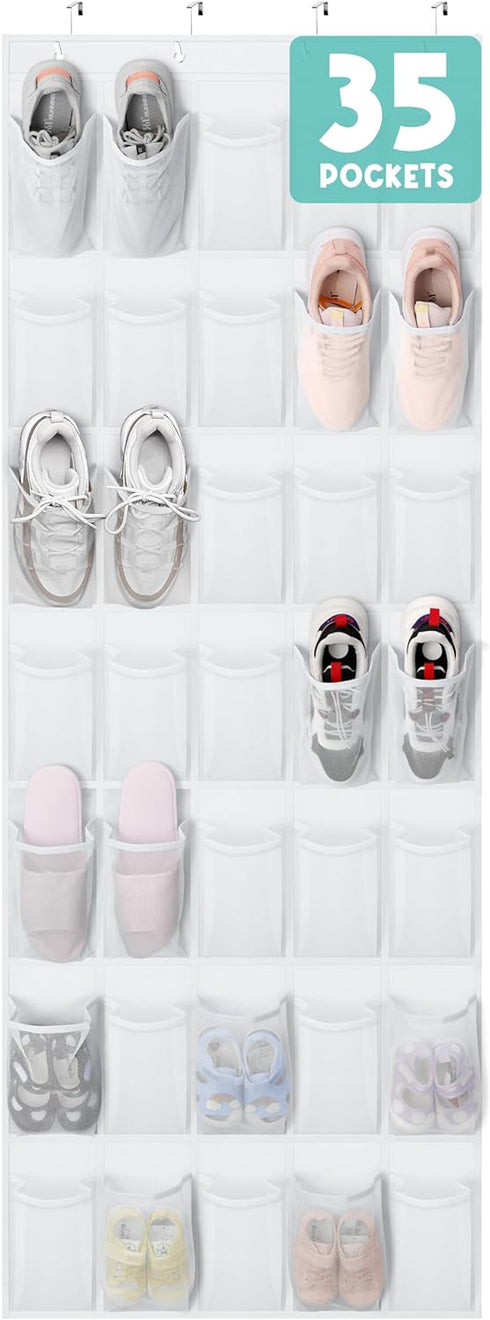 Tiblue Over The Door Shoe Organizer 35 Mesh Pockets Hanging Shoe Organizer Shoe Rack For Door Closet Entryway Bedroom Pantry Organizer - Shoe Hold...