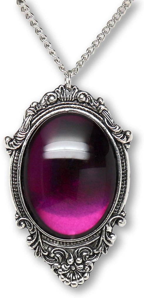 Purple Cabochon in Antiqued Silver Finish Pewter Frame Pendant Necklace...