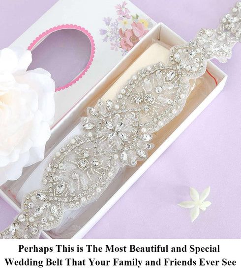 Pardecor Women Rhinestone Applique Crystal Wedding Trim Silver Applique Trims Sash Belt Applique for Bridal Dress Evening Dress for Bridesmaid Gow...