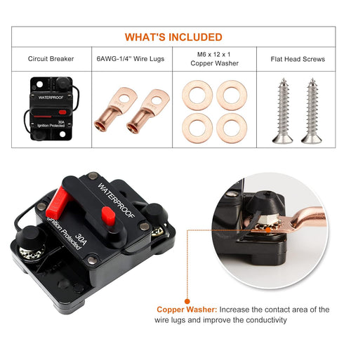 200 Amp Circuit Breaker with Manual Reset for Car Marine Trolling Motors Boat ATV Manual Power Protect for Audio System Fuse, 12V-48VDC, Waterproo...