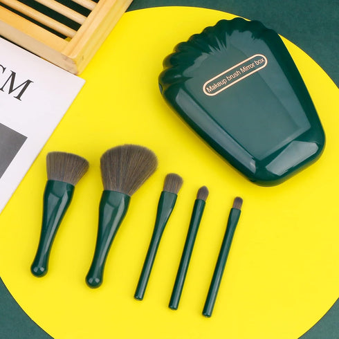 Yoseng Travel Makeup brushes Set,5pcs Mini Complete Function Travel Portable Cosmetic Brushes Kit with Mirror Case,Women's Travel Essentials(cyan-...