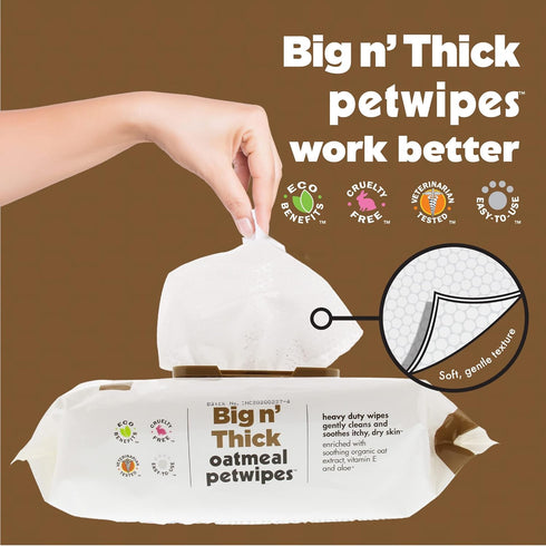 Petkin Pet Wipes for Dogs and Cats, Oatmeal, 100 Wipes (Large) for Dogs and Cats - Soothes Itchy Dry Skin and Cleans Ears, Face, Butt, Body and Ey...