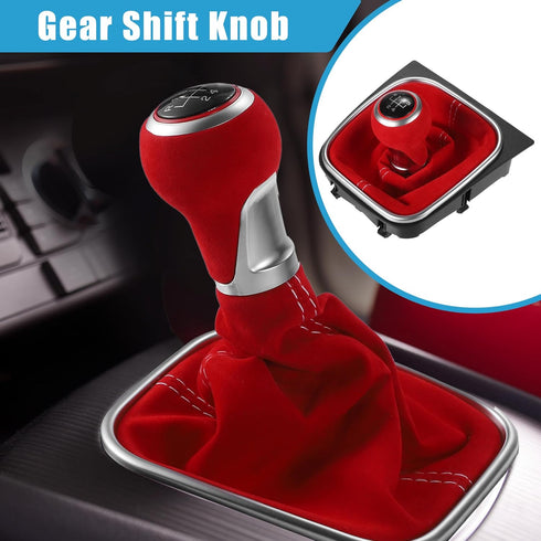 5 Speed Car Manual Gear Shift Knob Boot for Volkswagen Golf MK7 2013-2018 Red...