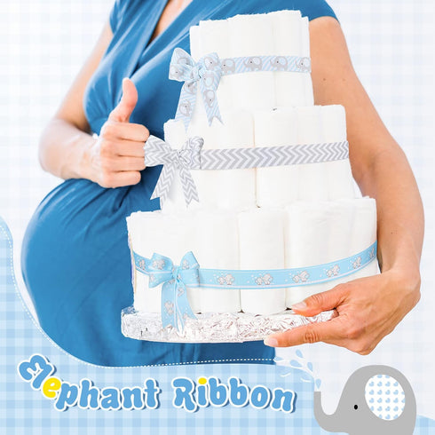 8 Roll Baby Elephant Grosgrain Ribbon 7/8 Inch Baby Shower Craft Ribbon It's a Boy/Girl Foot Print Ribbon for Gift Wrapping Baby Shower Gender Rev...
