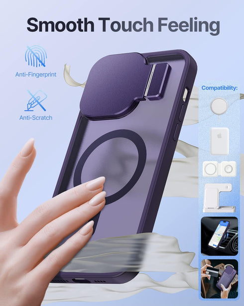 Silverback for iPhone 14 Pro Max Case with Camera Cover, MagSafe-Compatible Case with Built-in Stand, Magnetic Phone Case Translucent Matte Shockp...