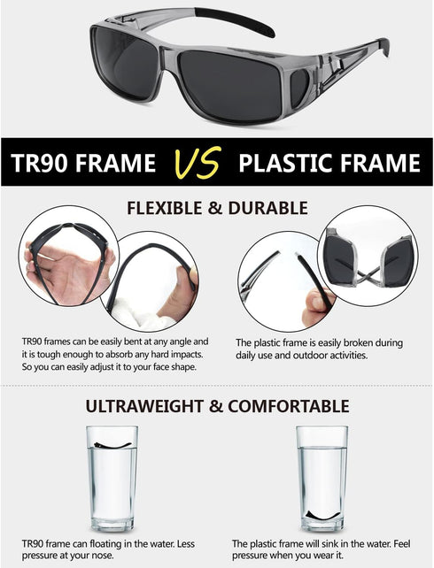 Polarized Sunglasses Fit Over Glasses for Women Men with UV400 Protection Over Wrap Around Sun Glasses...