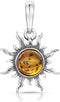 Amberta 925 Sterling Silver with Genuine Baltic Amber - Sun Pendant for Women - Various Stone Colors...