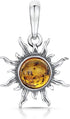Amberta 925 Sterling Silver with Genuine Baltic Amber - Sun Pendant for Women - Various Stone Colors...