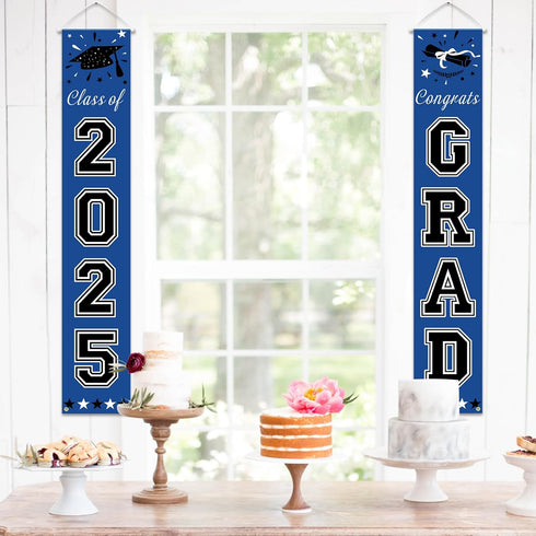 DAZONGE Blue Graduation Decorations 2025, Congrats Grad Porch Banner for Any Schools or Grades 2025 Graduation Party Decorations...