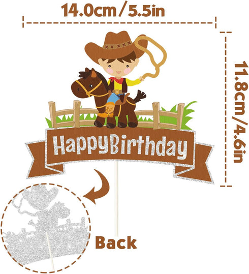Glitter Cowboy Happy Birthday Cake Topper,Wild West Cowboy Cake Decor, Western Themed Party Decorations for Boys Girls and Kids Birthday or Baby S...