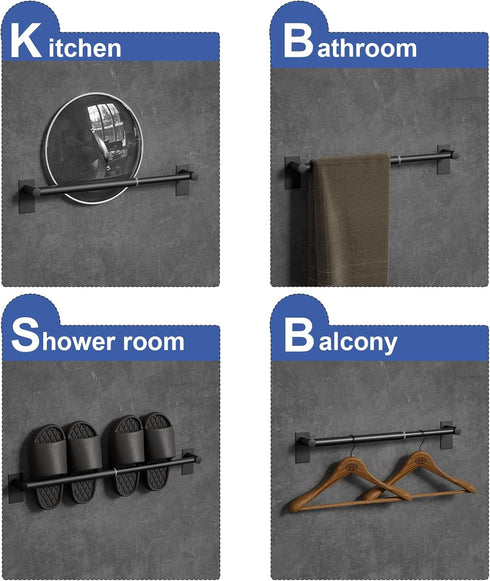 HOMOTEK Towel Bar Adjustable Self Adhesive Bathroom Towel Holder, Towel Rod Size from 14 Inch to 24.5 Inch Single Towel Racks, Towel Hanger Towel ...