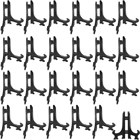 Boao 24 Pieces Plastic Easel Plate Display Stands Holders Picture Easel at Weddings, Home Decoration (Black, 3 Inch)...