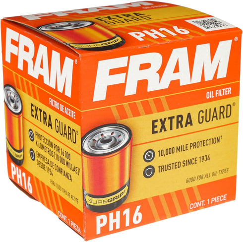 FRAM Extra Guard PH16, 10K Mile Change Automotive Replacement Interval Spin-On Engine Oil Filter for Select Vehicle Models...