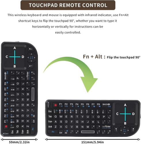 Gugxiom 2.4G Wireless Touchpad Keyboard, USB2.0 Mini Wireless Keyboard with 69 Backlight Keys, with Touch Pad, IR Indicator, Receiver and USB Cabl...