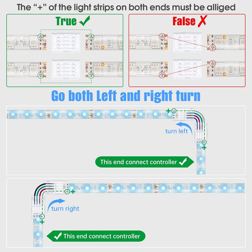 Led Strip Connectors, Transparent Led Light Connectors 4 pin 10 Pack and L Shape 4-Pin LED Corner Connectors 4-Pack for 10mm Wide Waterproof or No...