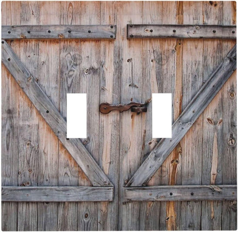 Wood Door 2 Gang Double Toggle Light Switch Cover Decorative Wall Plate Electrical Faceplate for Country Farm Bathroom Home Living Room Decor 5" x...