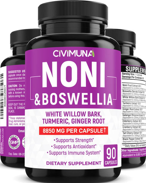 Noni Capsules 8850mg - Noni, Boswellia, White Willow Bark - 3 Months Supply...