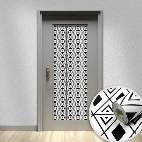 7023 Peel and Stick Wallpaper Black/White Geometric Trellis 17.7" x 9.8ft Modern Rhombus Trellis Self-Adhesive Contact Paper Shelf Liner for Home ...