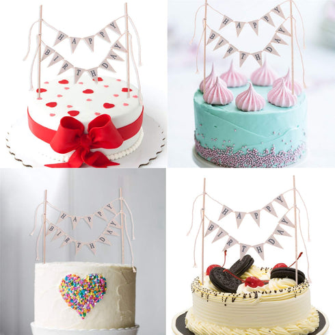 LOCOLO Happy Birthday Cake Toppers, Ivory Cake Topper with Wooden Sticks, Party Decoration Supplies Cake Toppers Happy Birthday...