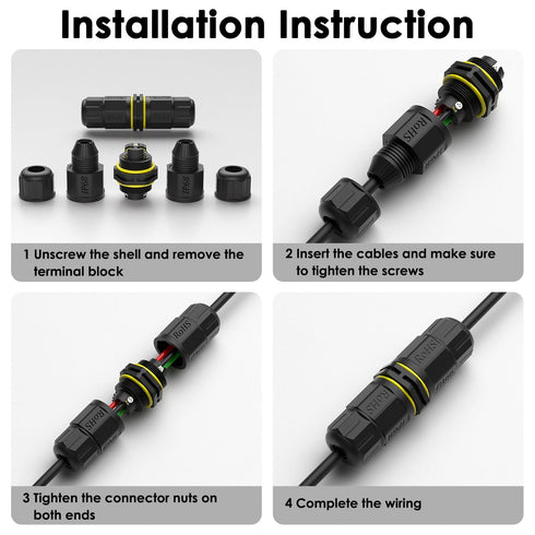 3 Way Junction Box IP68 Waterproof Electrical Junction Box 3 Pin Junction Box Outdoor Cable Connector for Underground/Outdoor Ø0.18-0.4in, Shielde...