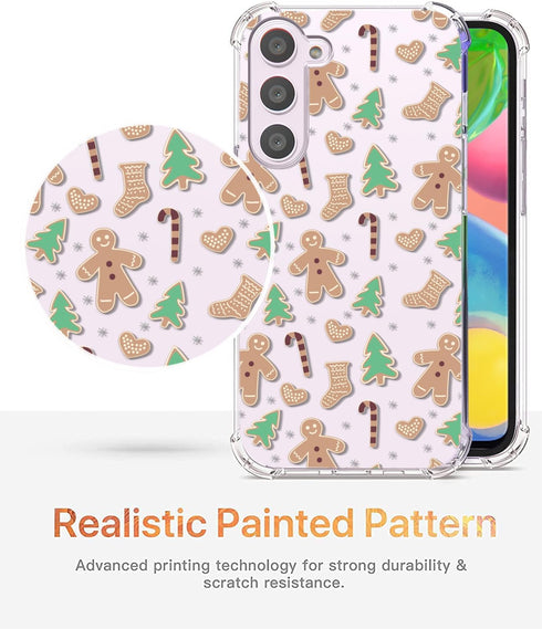 Christmas Clear Phone Case for Samsung Galaxy S23,Christmas Gingerbread Man Pattern Case Cover Soft TPU Protective Slim Shockproof Cover Boys Girl...