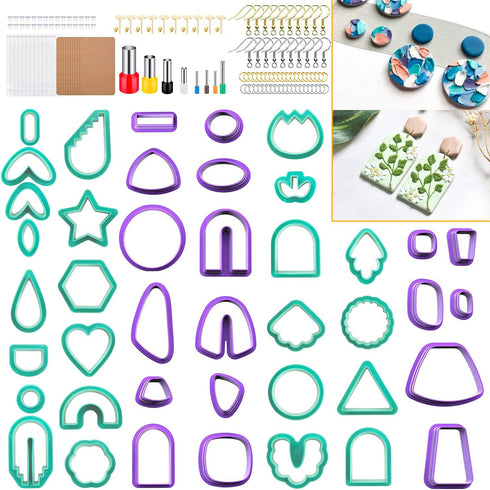 Polymer Clay Cutters for Earring Making - 160pcs Clay Tools Set with Earrings Accessories, 42+8pcs Different Shape Plastic Clay Molds clay cutters...