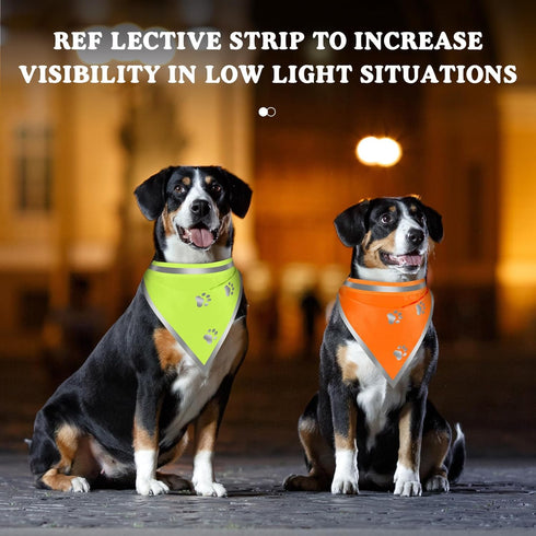 2 Pcs Reflective Dog Bandana Neon Orange Green High Visibility Dog Reflective Gear Dog Reflective Scarf Bib for Dog Camping Night Walking Off Leas...