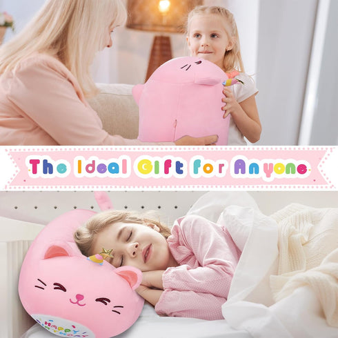 Pink Birthday Cat Plush Stuffed Animals-Gifts for Girlfriend, 16'' Pink Cat Plush, Kawaii Plushies Cat Body Pillow Cat Plushie, Kitten Plush Throw...