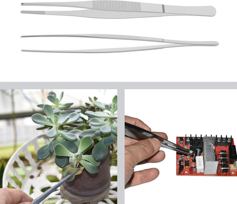 2 PCS 5 Inch Stainless Steel Tweezers, with Straight Round Blunt Serrated Tip, 0.07 Inch Thickness Stainless Steel, Multipurpose Daily Garden Home...