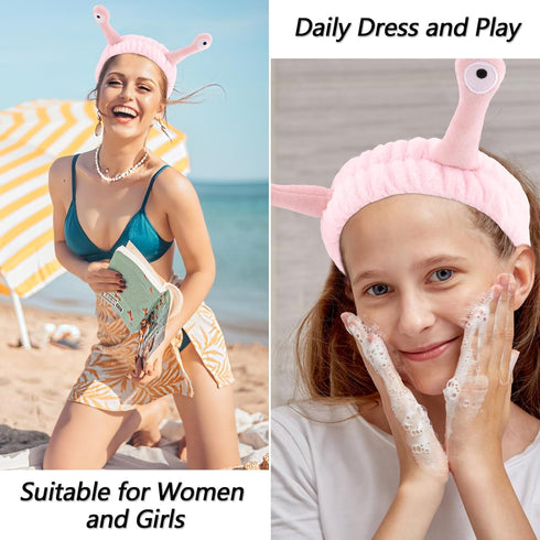 VELSCRUN 6 Pcs Pink Puffy Sponge Spa Headband Snail Cartoon Wristband Set, Spa Headbands for Wash Face, Makeup Headband, Facial Skincare Headbands...