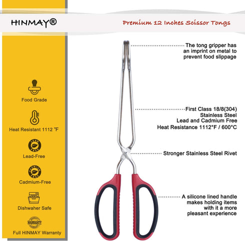 Stainless Steel Scissor Tongs with Comfort-Grip Handle 12-Inch...