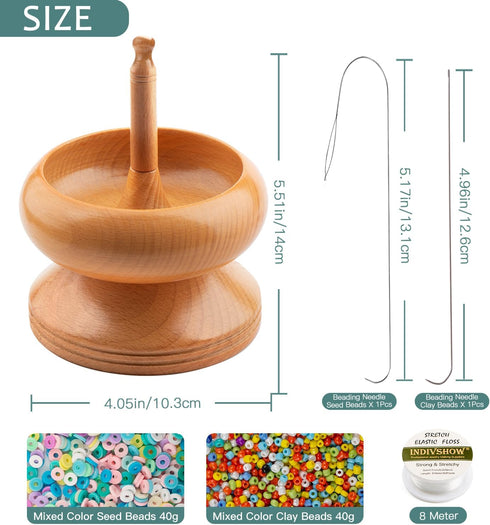 Clay Bead Spinner with Clay Beads and Seed Beads, 2pcs Bead Spinner Needles, 8m Elastic Cord for Jewelry Bracelet Making...