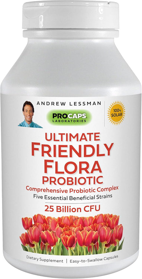 ANDREW LESSMAN Ultimate Friendly Flora Probiotic 30 Capsules - 25 Billion CFU, Comprehensive Blend of Five Probiotic Strains, Powerful Immune and ...