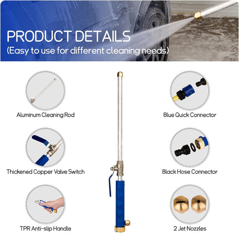 Hydro Jet Washer, 2-in-1 Hydro Jet Nozzle for Garden Hose?High Pressure Power Washer Wand with 2 Different Nozzles and Hose Quick Connectors for G...