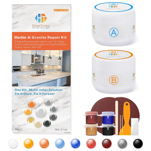 Quartz Tile Granite Marble Countertop Repair Kit (Color Match), Quartz Countertop Chip Repair Kit, Epoxy Cracked Tile Filler for Porcelain Stone C...
