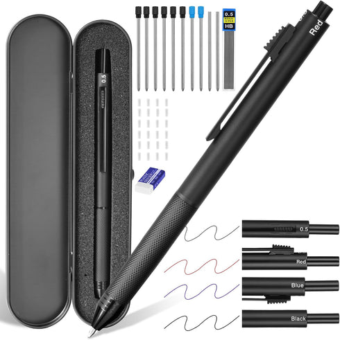 AUAUY 4 in 1 Multicolor Pen, Metal Cased Multifunction Pen, Gravity Sensor Multifunction Pen, 0.5mm 3 Color Ballpoint & 0.5mm Mechanical Pencil, 3...