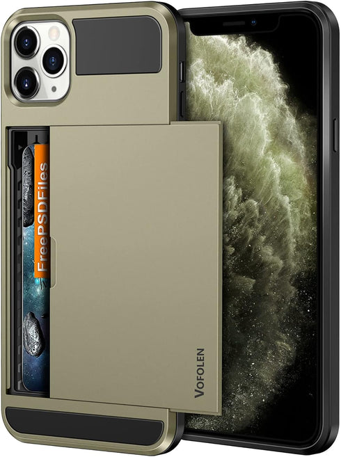 Vofolen Case for iPhone 11 Pro Case Wallet Credit Card Holder Slot Sliding Door Hidden Pocket Anti-Scratch Dual Layer Hybrid Protective Hard Shell...